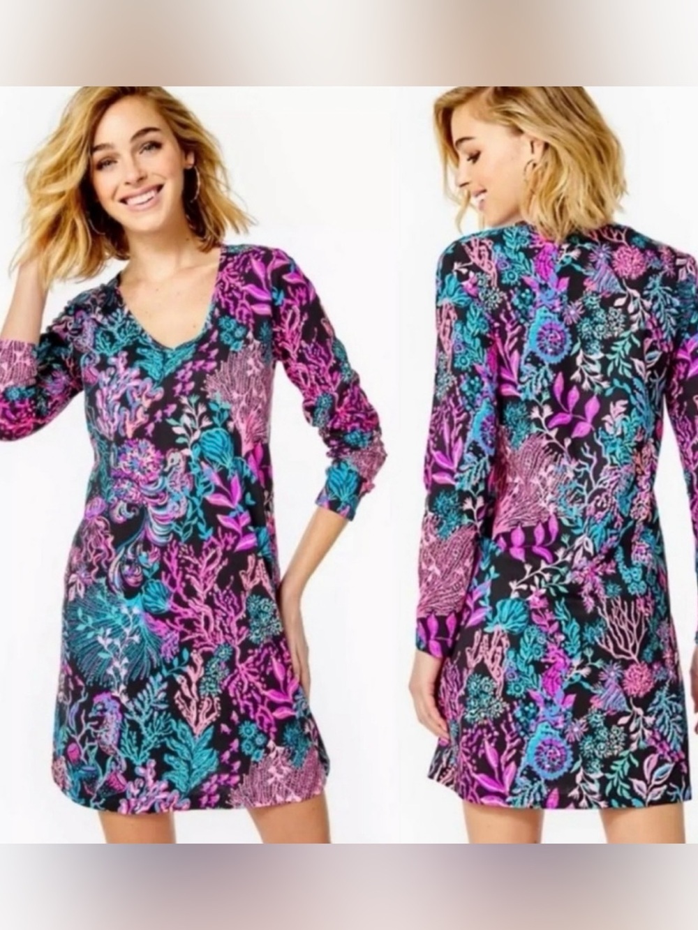 Lilly Pulitzer Etta Long Sleeve Dress Size medium Onyx Twilight Coral NWT